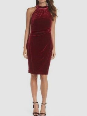 Burgundy Velvet Halter Cocktail Dress Holiday Wedding Size 8